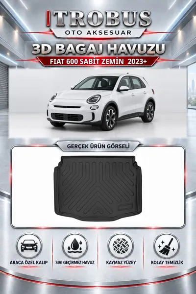 Fiat 600 2023 Sonrası Sabit Zemin Araca Özel 3D Bagaj Havuzu