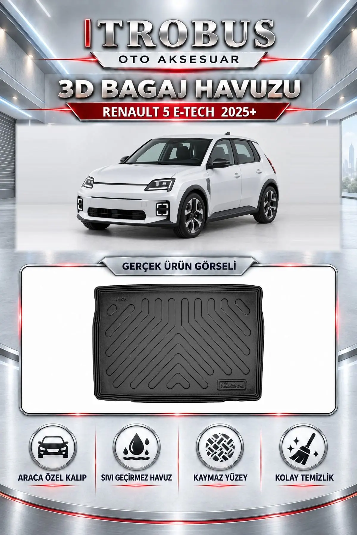 Renault 5 E-Tech 2025 Sonrası Araca Özel 3D Bagaj Havuzu