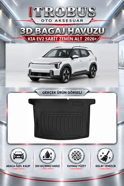Kia EV2 2026 Sonrası Sabit Zemin Alt Araca Özel 3D Bagaj Havuzu