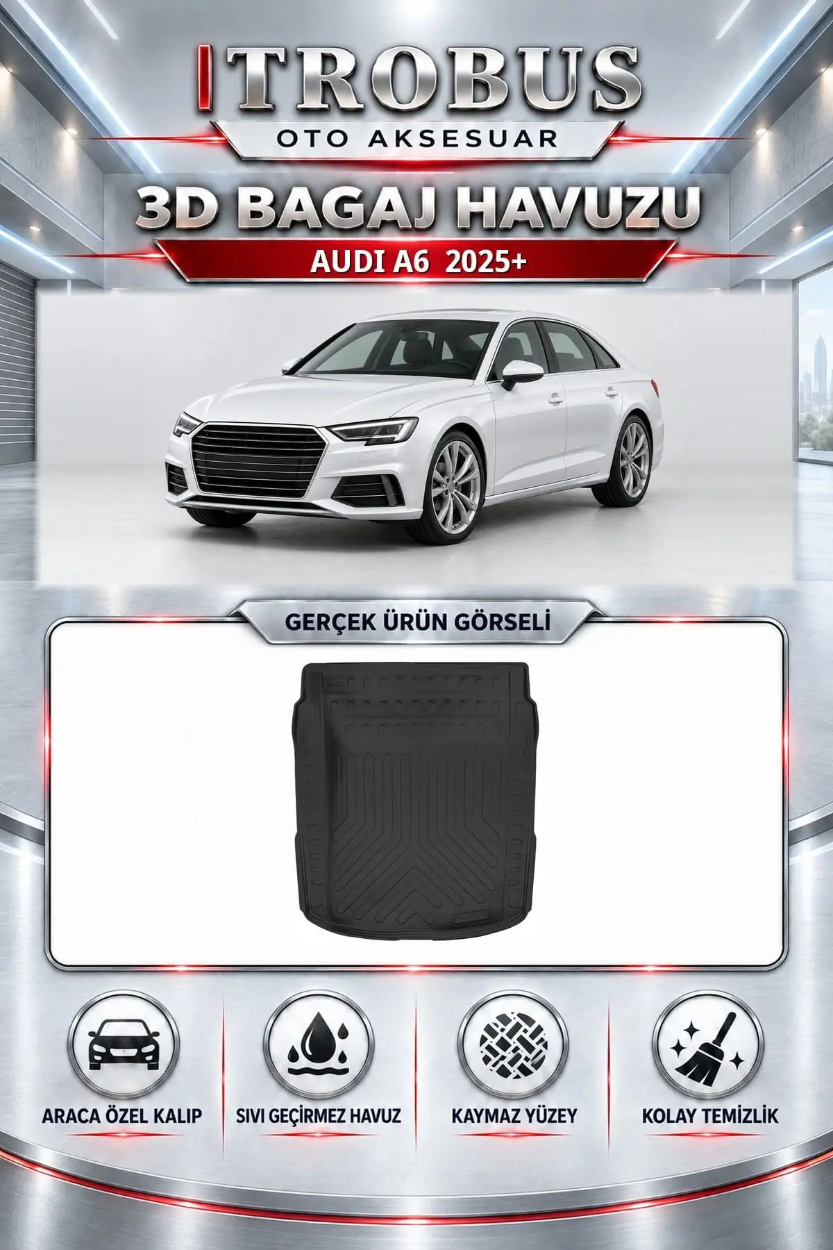 Audi A6 2025 Sonrası Araca Özel 3D Bagaj Havuzu