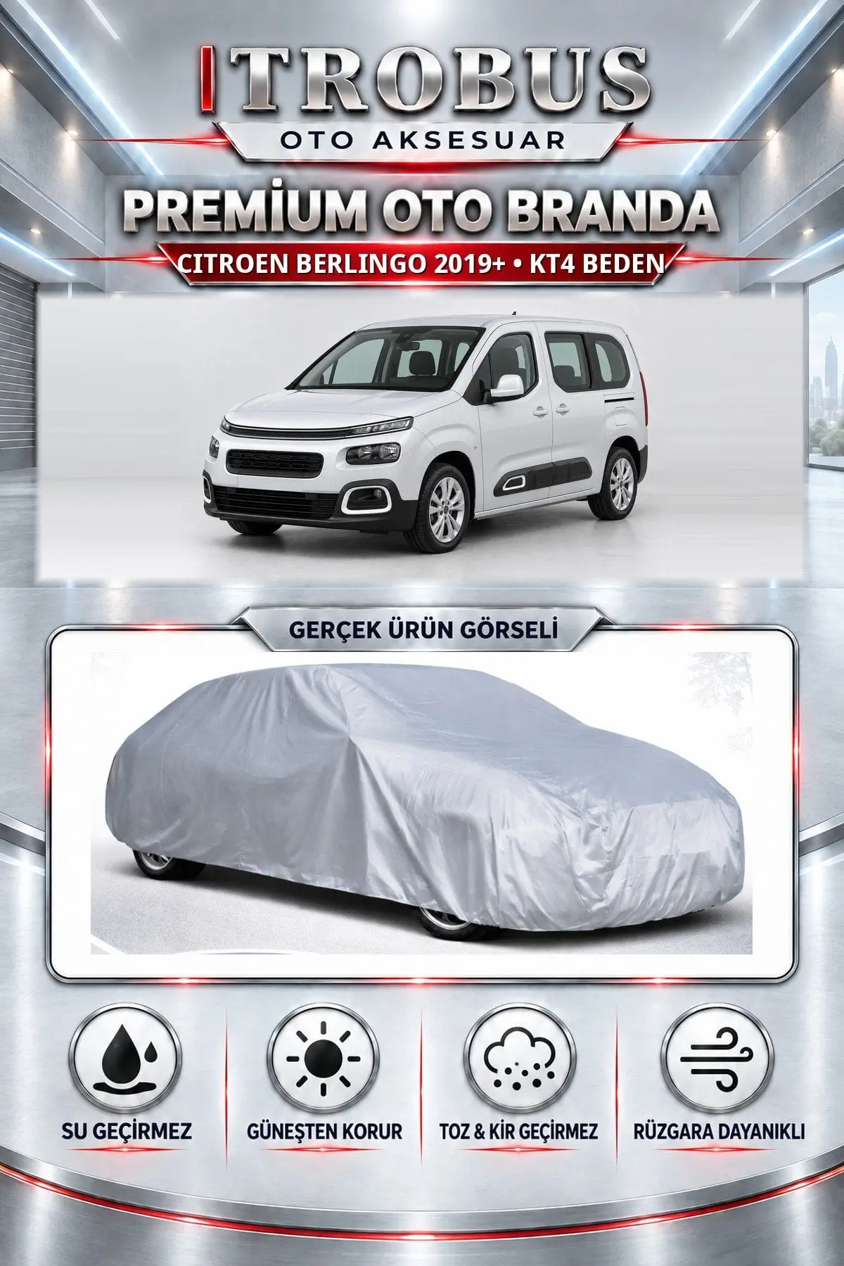 Citroen Berlingo Uzun Şase (xl) 2018 ve Sonrası Uyumlu Premium Oto Branda – KT4 Beden