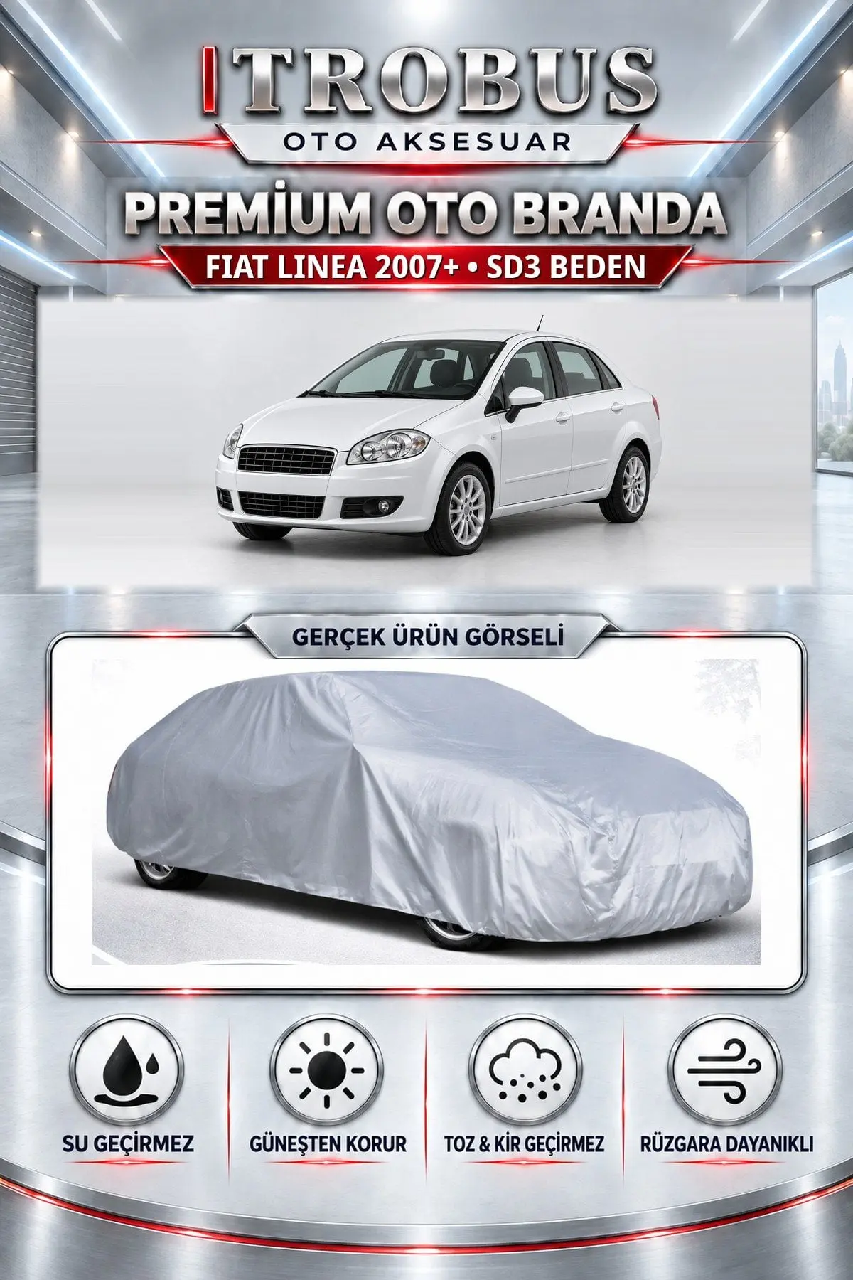 Fiat Li̇nea 2007-2017 Uyumlu Premium Oto Branda – SD3 Beden