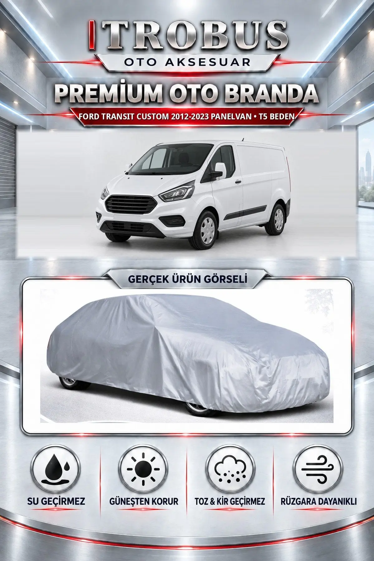 Ford Transit Custom 2012 ve Sonrası Uyumlu Premium Oto Branda – T5 Beden