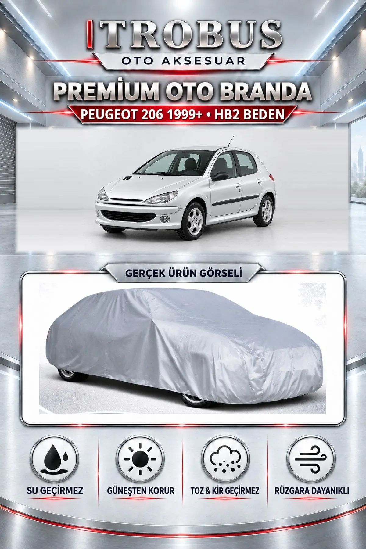 Peugeot 206 Plus 2009 ve Sonrası Uyumlu Premium Oto Branda – HB2 Beden