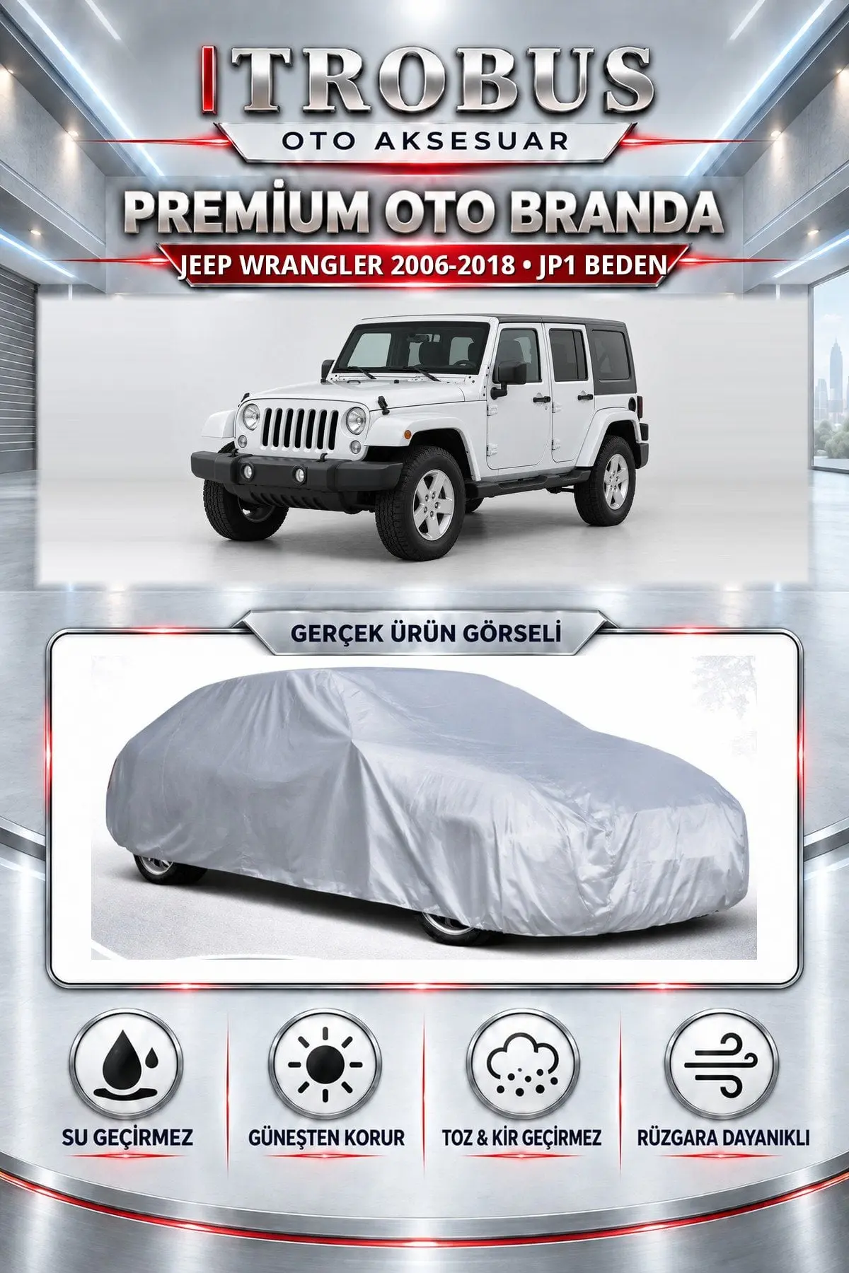 Jeep Wrangler 3 kapı - 2007 ve Sonrası Uyumlu Premium Oto Branda – JP1 Beden