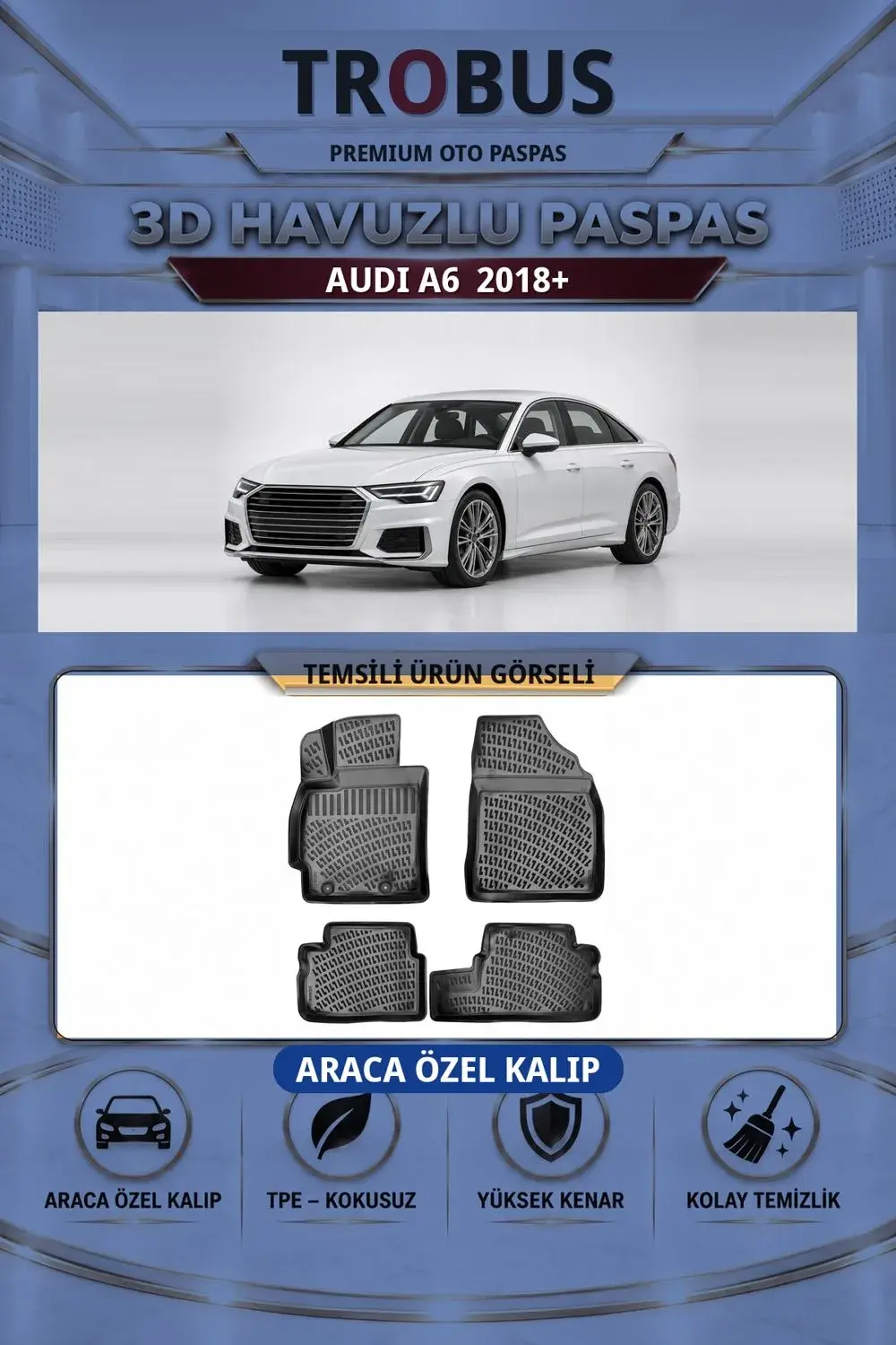 Audi A6 2018+ Araca Özel 3D Havuzlu Paspas Siyah - İtibar