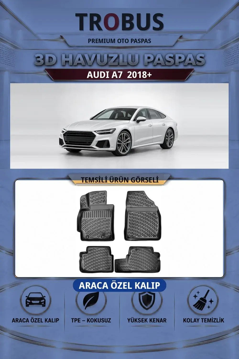 Audi A7 2018+ Araca Özel 3D Havuzlu Paspas Siyah - İtibar