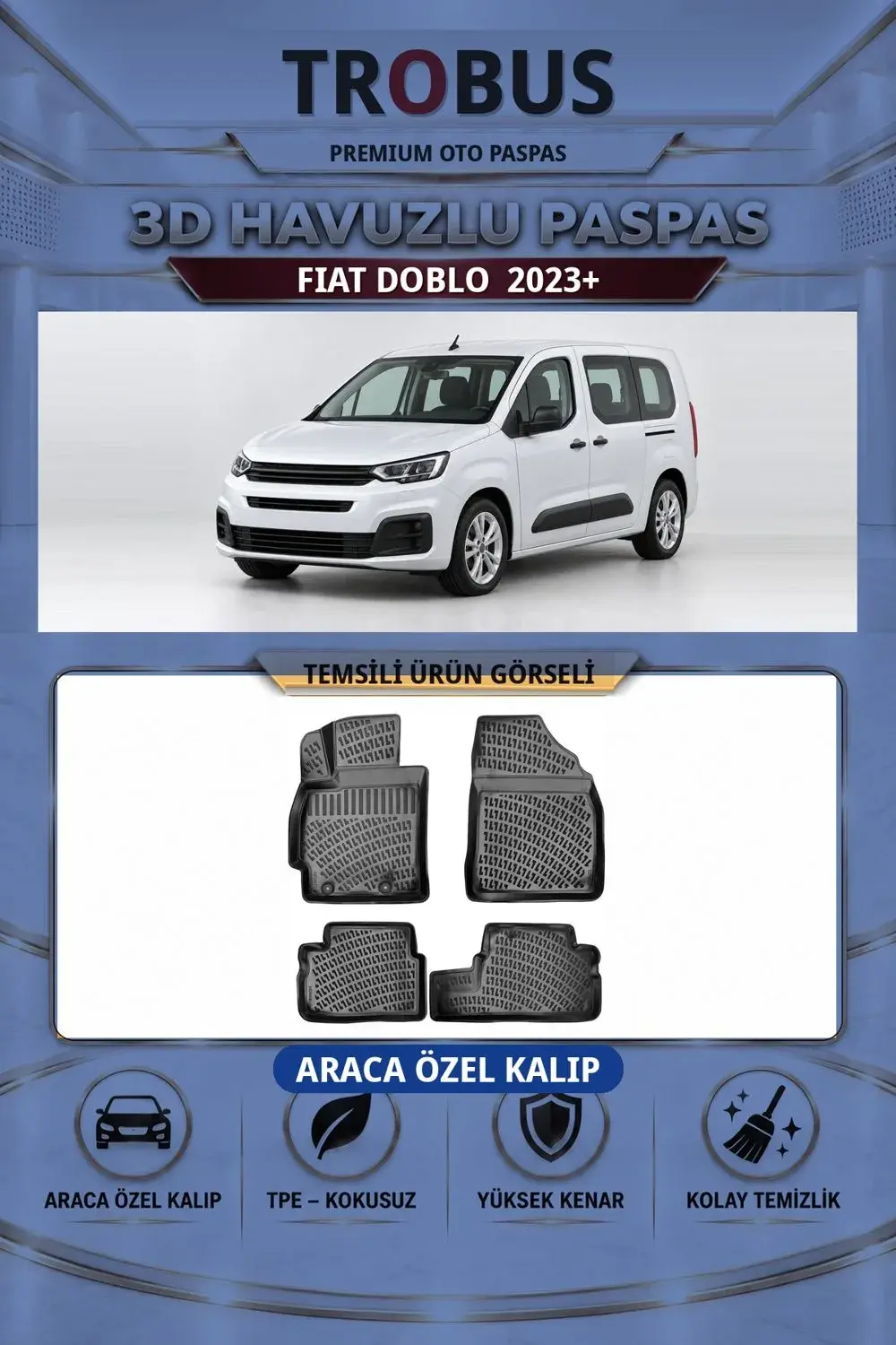 Fiat Doblo 2023+ Araca Özel 3D Havuzlu Paspas Siyah - İtibar