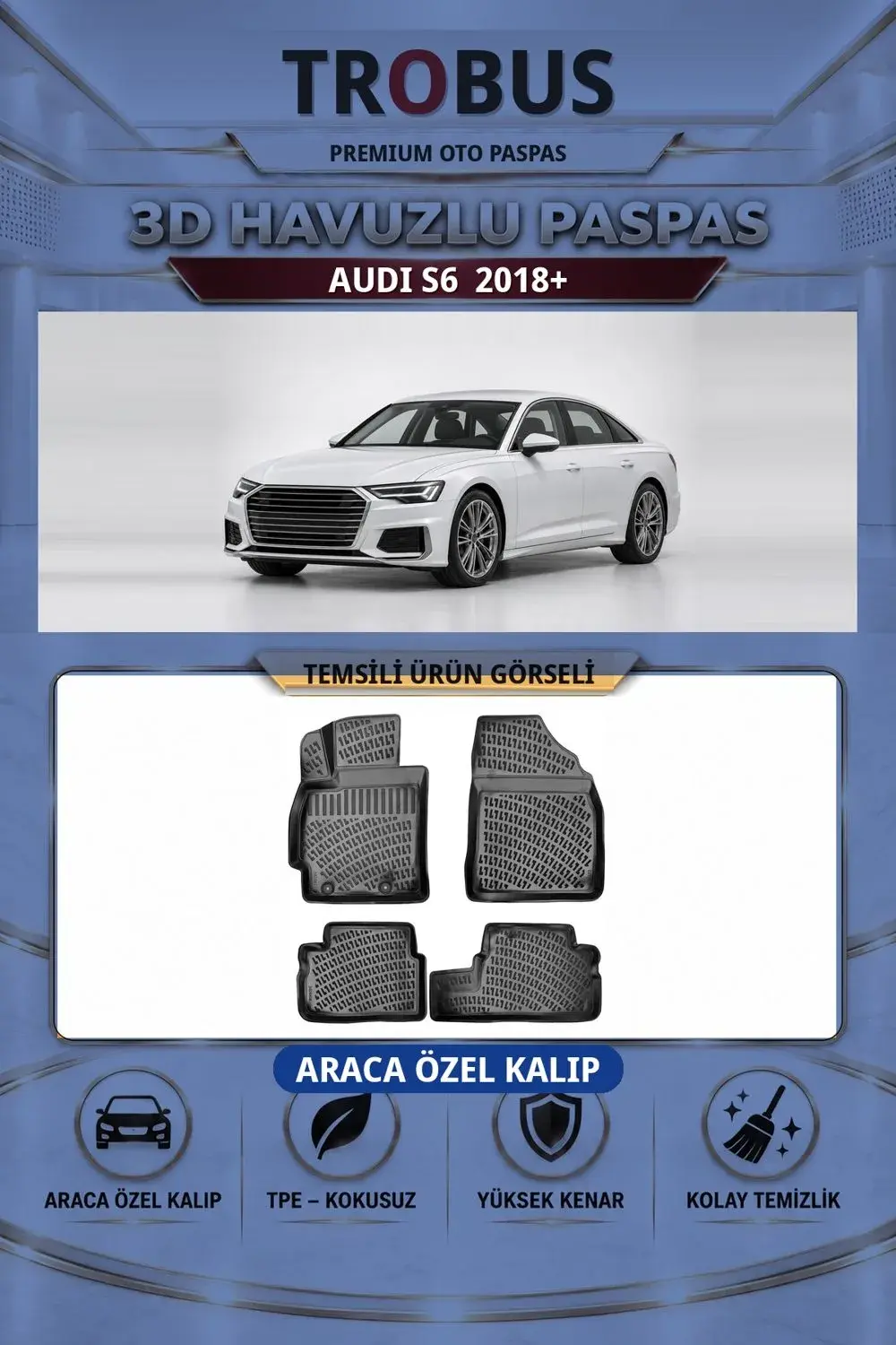 Audi S6 2018+ Araca Özel 3D Havuzlu Paspas Siyah - İtibar