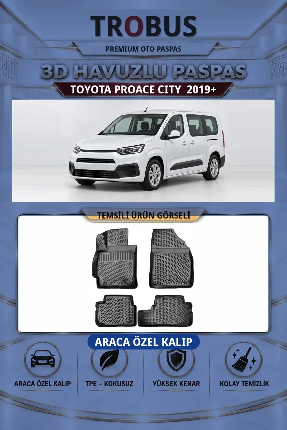 Toyota Proace City 2019+ Araca Özel 3D Havuzlu Paspas Siyah - İtibar