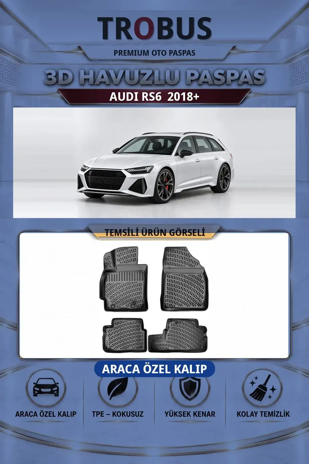 Audi RS6 2018+ Araca Özel 3D Havuzlu Paspas Siyah - İtibar