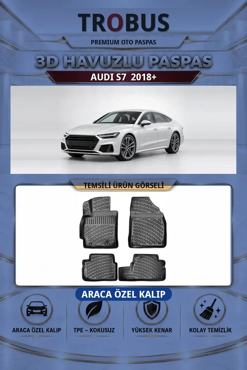 Audi S7 2018+ Araca Özel 3D Havuzlu Paspas Siyah - İtibar