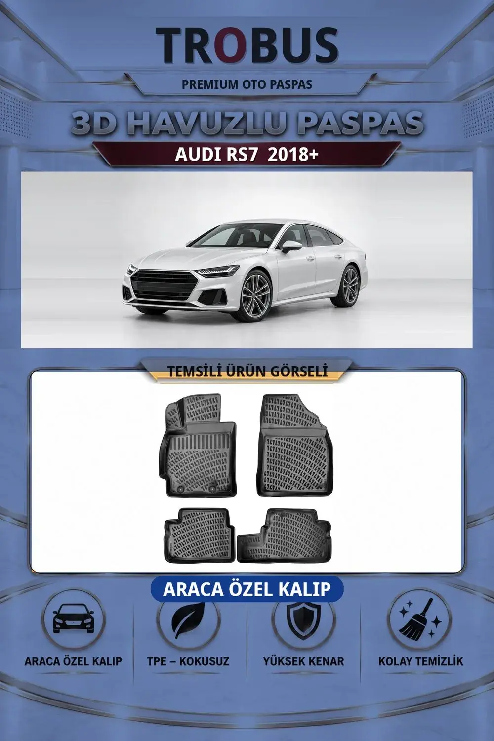 Audi RS7 2018+ Araca Özel 3D Havuzlu Paspas Siyah - İtibar
