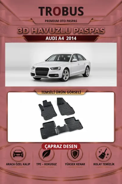 Audi A4 2014 Çapraz Desen 3D Havuzlu Oto Paspas Seti