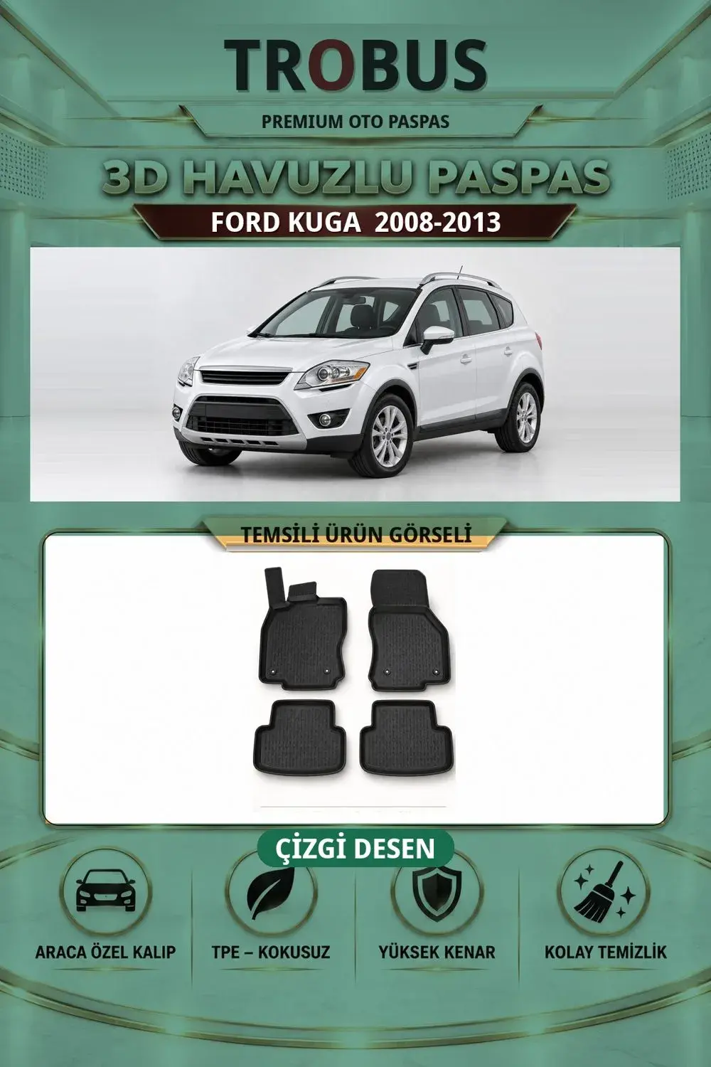 Ford Kuga 2008-2013 Çizgi Desen 3D Havuzlu Paspas Takımı