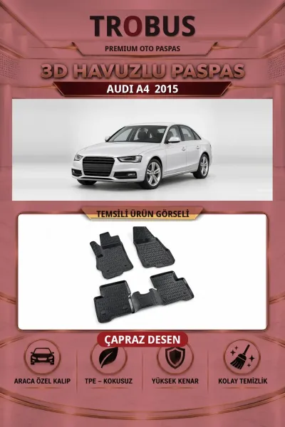 Audi A4 2015 Çapraz Desen 3D Havuzlu Oto Paspas Seti