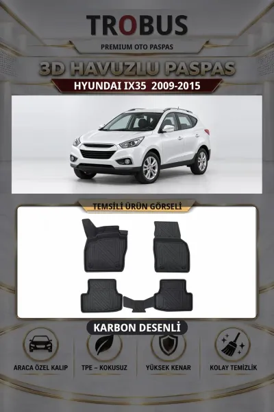 Hyundai ix35 2009-2015 Karbon Desenli Premium 3D Havuzlu Oto Paspas