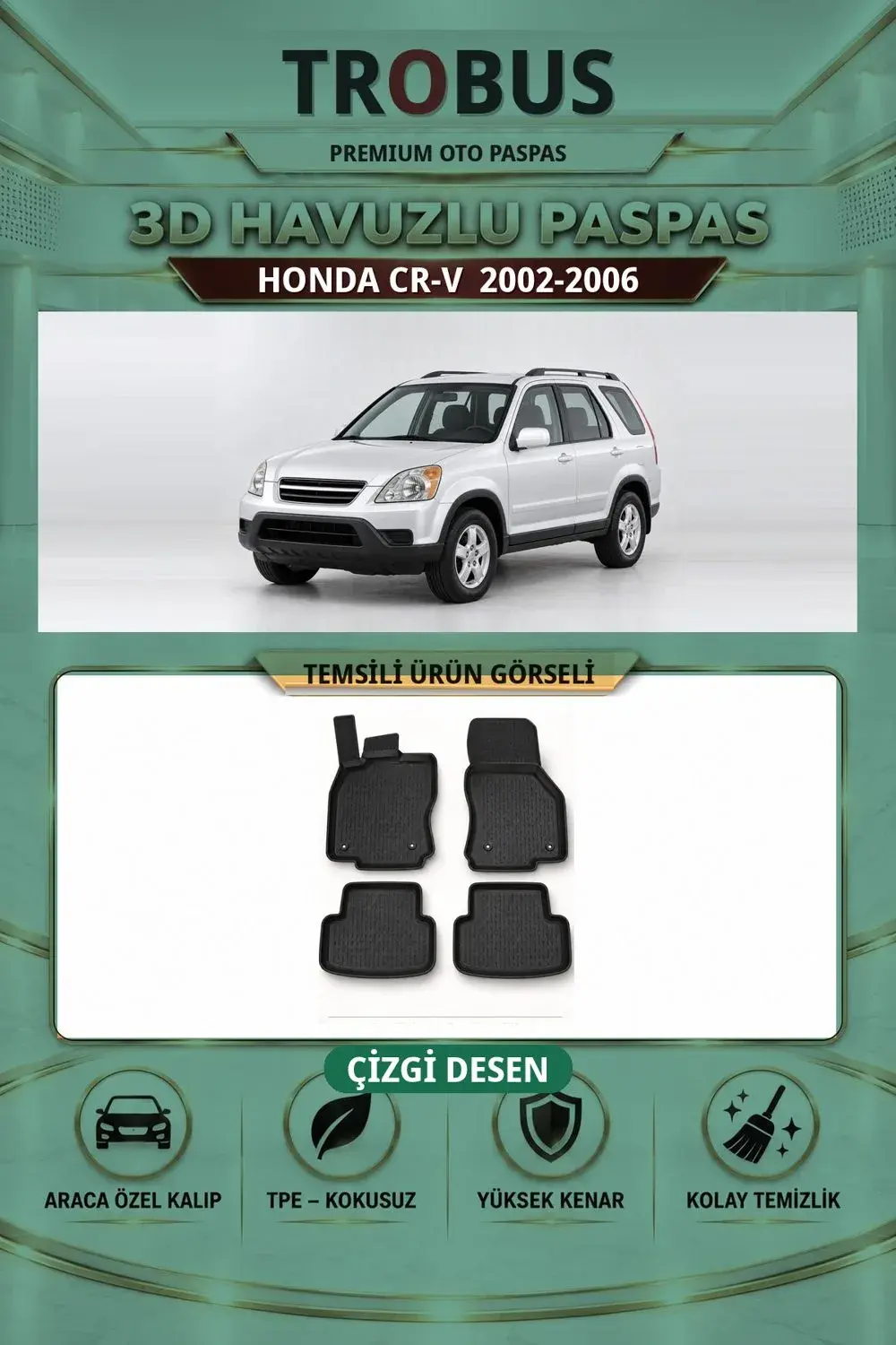 Honda CR-V 2002-2006 Çizgi Desen 3D Havuzlu Paspas Takımı