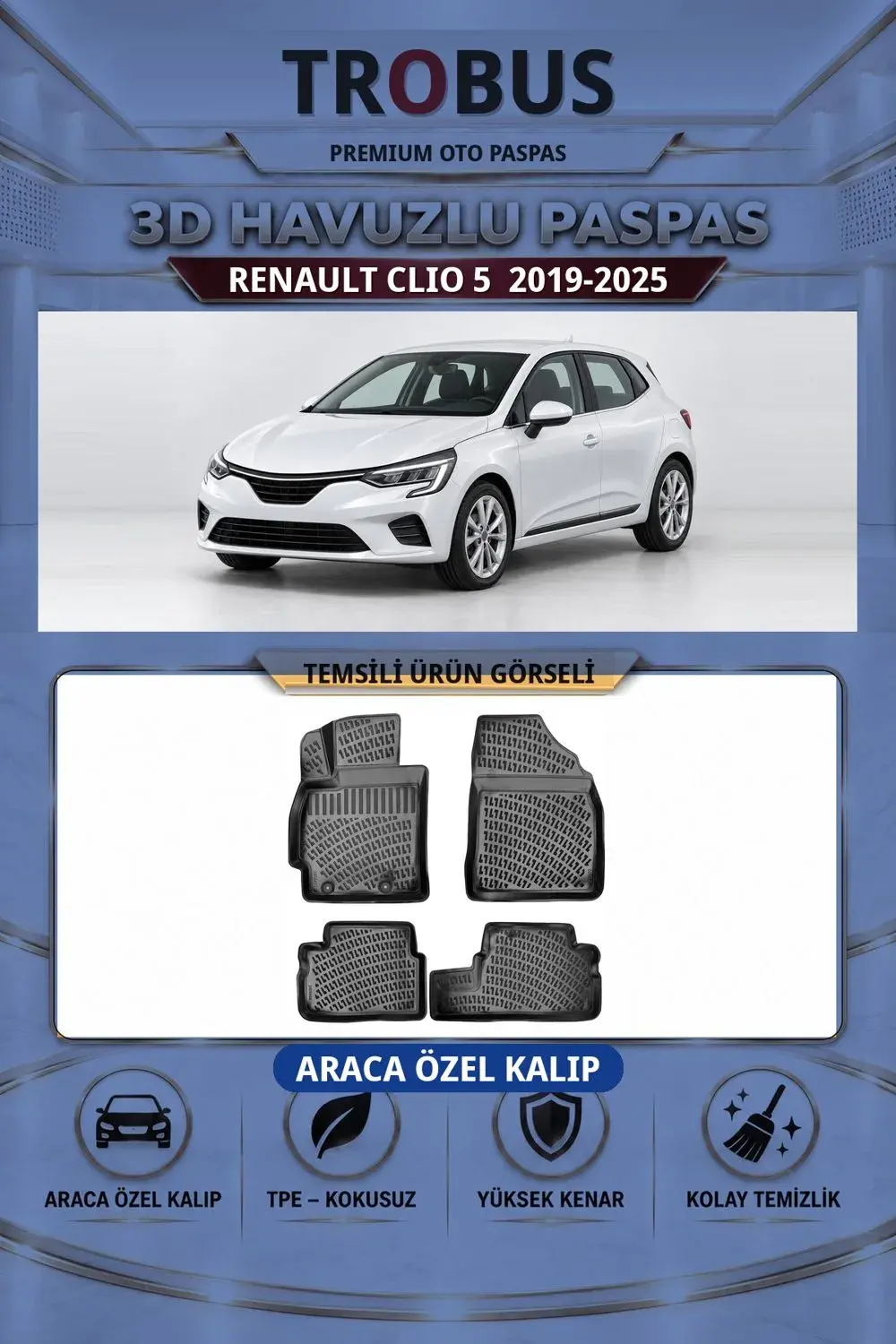 Renault Clio 5 2019-2025 Araca Özel 3D Havuzlu Paspas Siyah - İtibar
