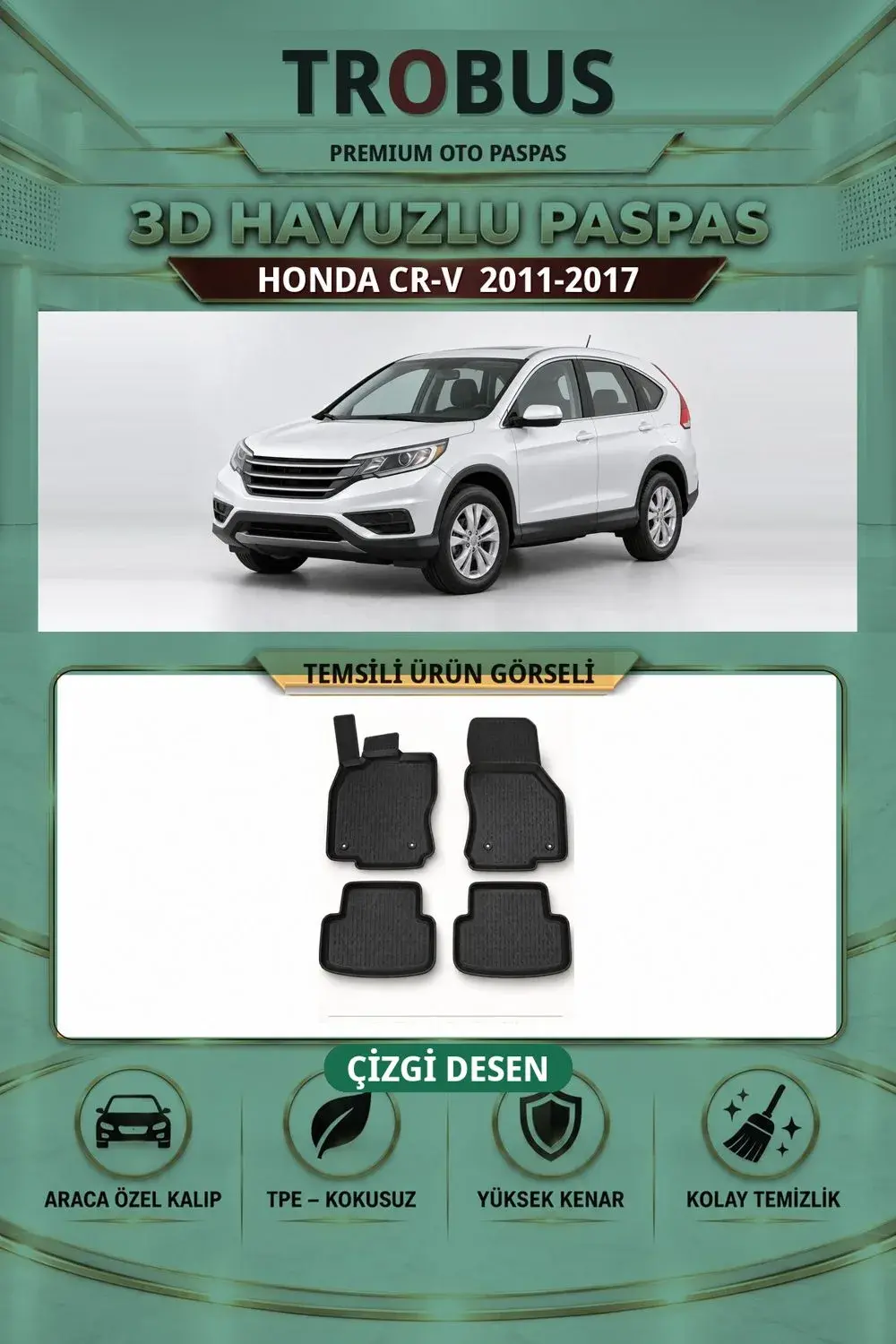Honda CR-V 2011-2017 Çizgi Desen 3D Havuzlu Paspas Takımı