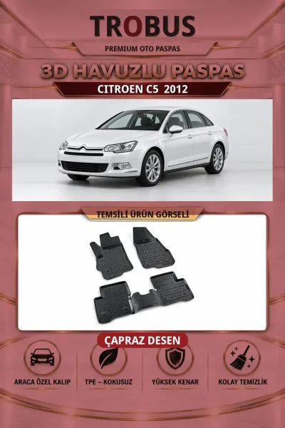 Citroen C5 2012 Çapraz Desen 3D Havuzlu Oto Paspas Seti