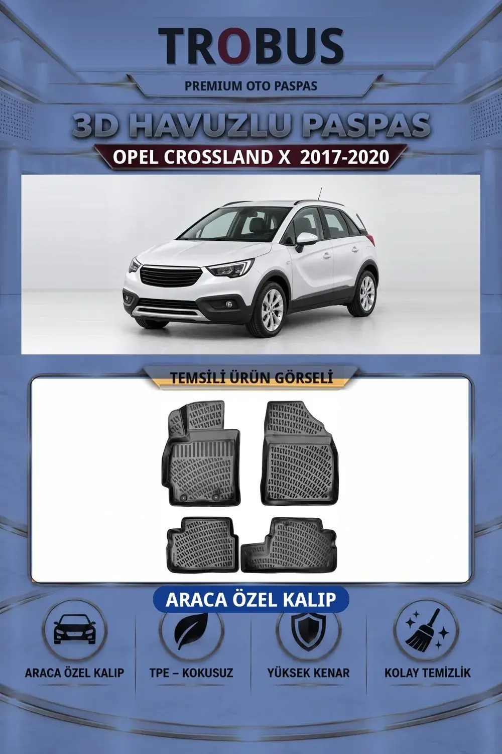 Opel Crossland X 2017-2020 Araca Özel 3D Havuzlu Paspas Siyah - İtibar