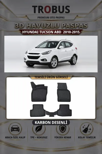 Hyundai Tucson (ABD) 2010-2015 Karbon Desenli Premium 3D Havuzlu Oto Paspas