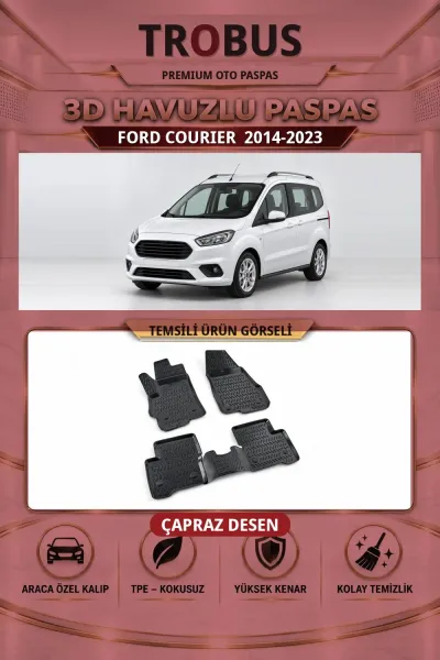 Ford Courier 2014-2023 Çapraz Desen 3D Havuzlu Oto Paspas Seti