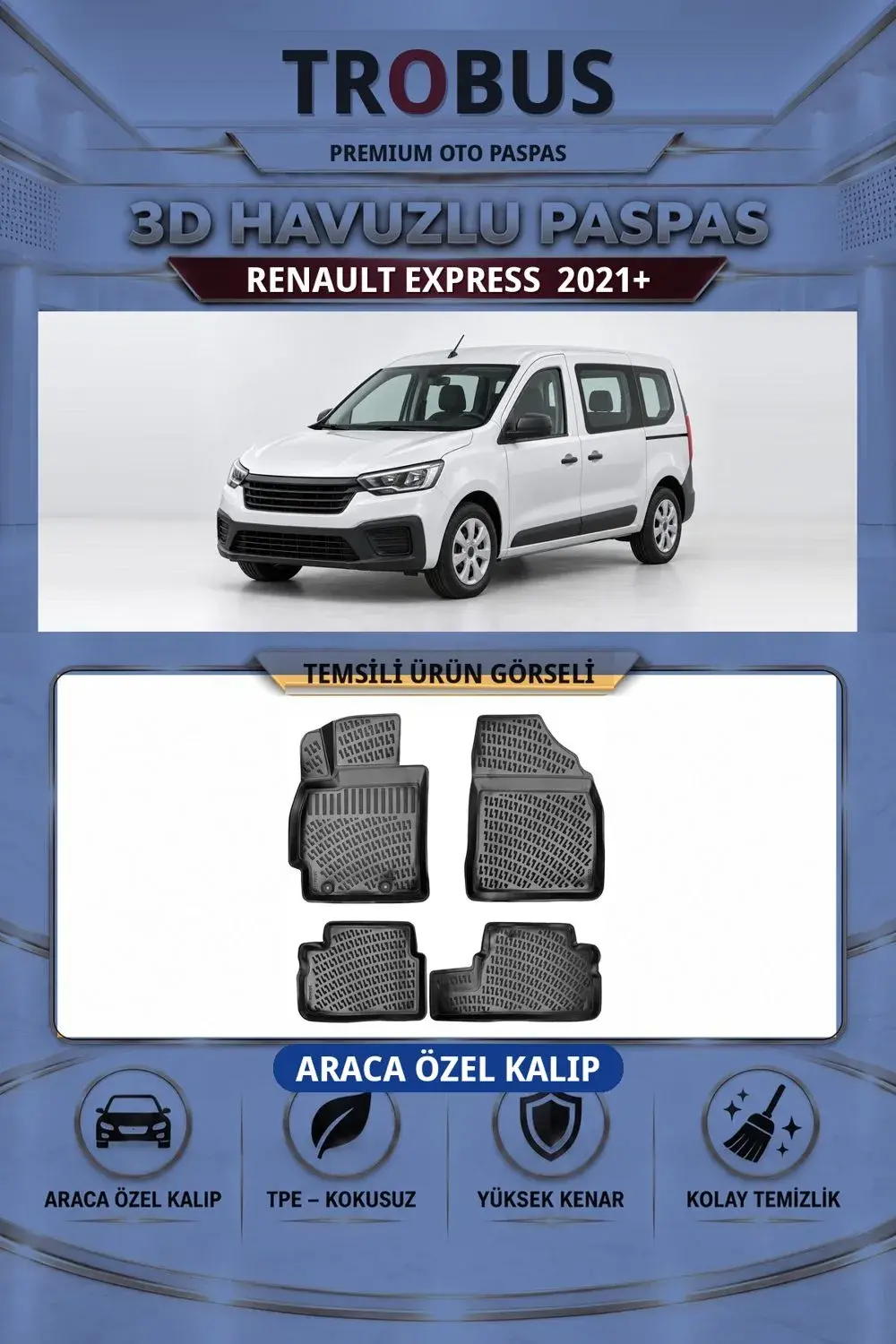 Renault Express 2021+ Araca Özel 3D Havuzlu Paspas Siyah - İtibar