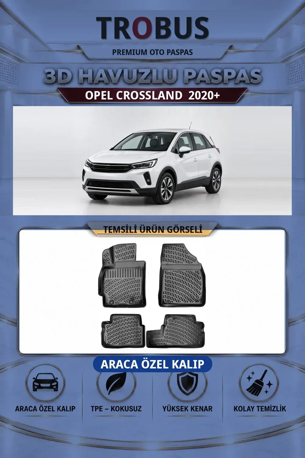 Opel Crossland 2020+ Araca Özel 3D Havuzlu Paspas Siyah - İtibar