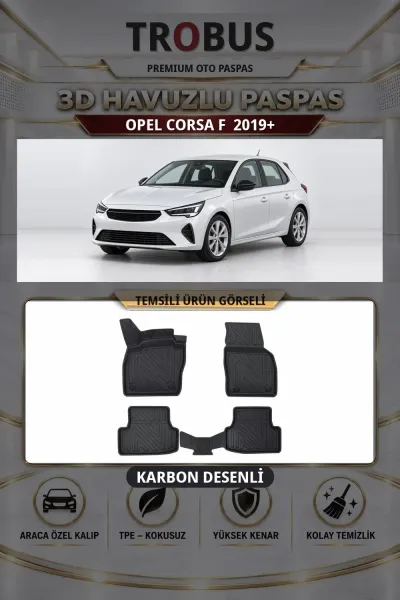 Opel Corsa F 2019+ Karbon Desenli Premium 3D Havuzlu Oto Paspas