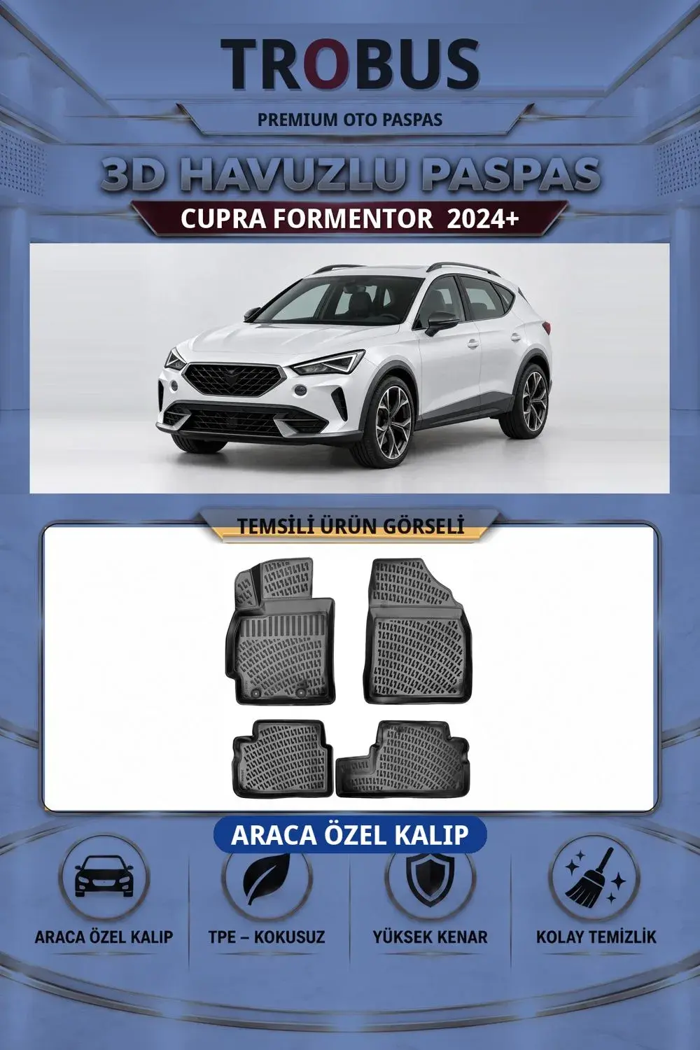 Cupra Formentor 2024+ Araca Özel 3D Havuzlu Paspas Siyah - İtibar