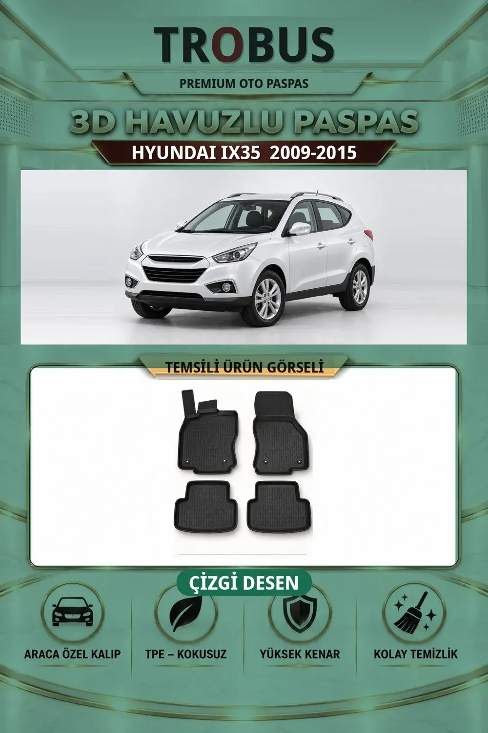 Hyundai ix35 2009-2015 Çizgi Desen 3D Havuzlu Paspas Takımı