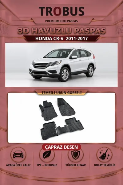 Honda CR-V 2011-2017 Çapraz Desen 3D Havuzlu Oto Paspas Seti