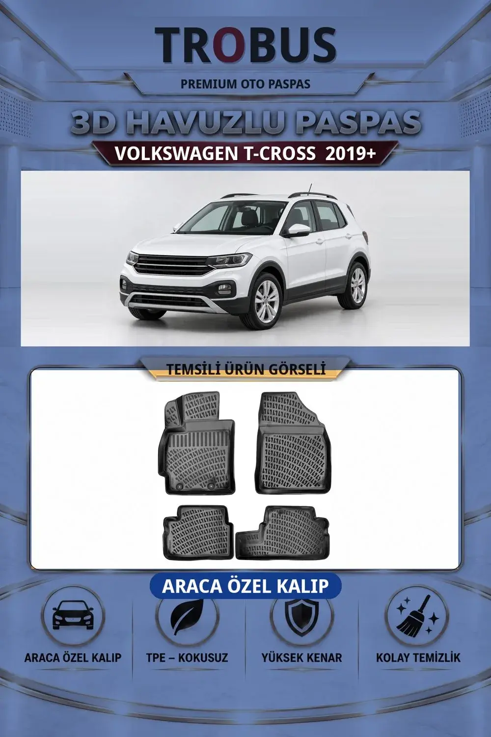 Volkswagen T-Cross 2019+ Araca Özel 3D Havuzlu Paspas Siyah - İtibar
