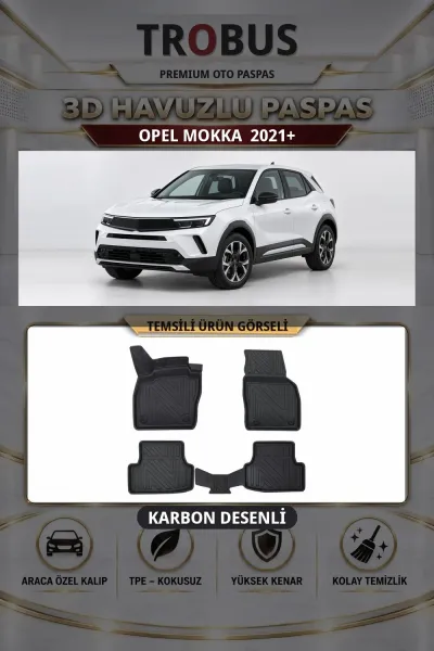 Opel Mokka 2021+ Karbon Desenli Premium 3D Havuzlu Oto Paspas
