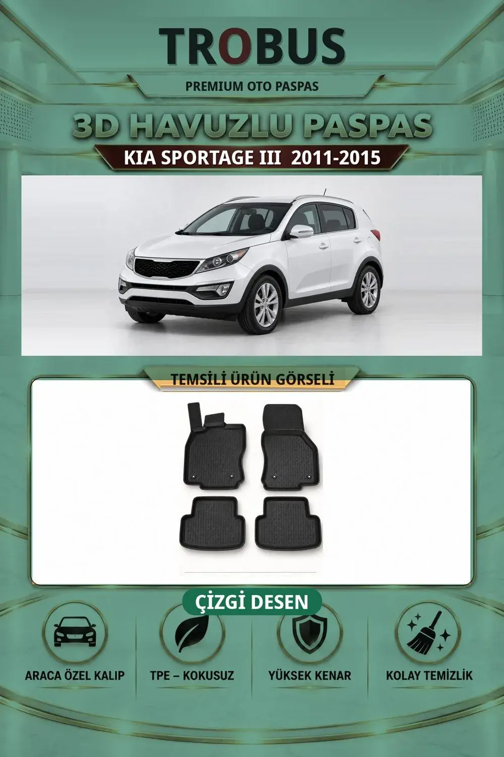 Kia Sportage III 2011-2015 Çizgi Desen 3D Havuzlu Paspas Takımı