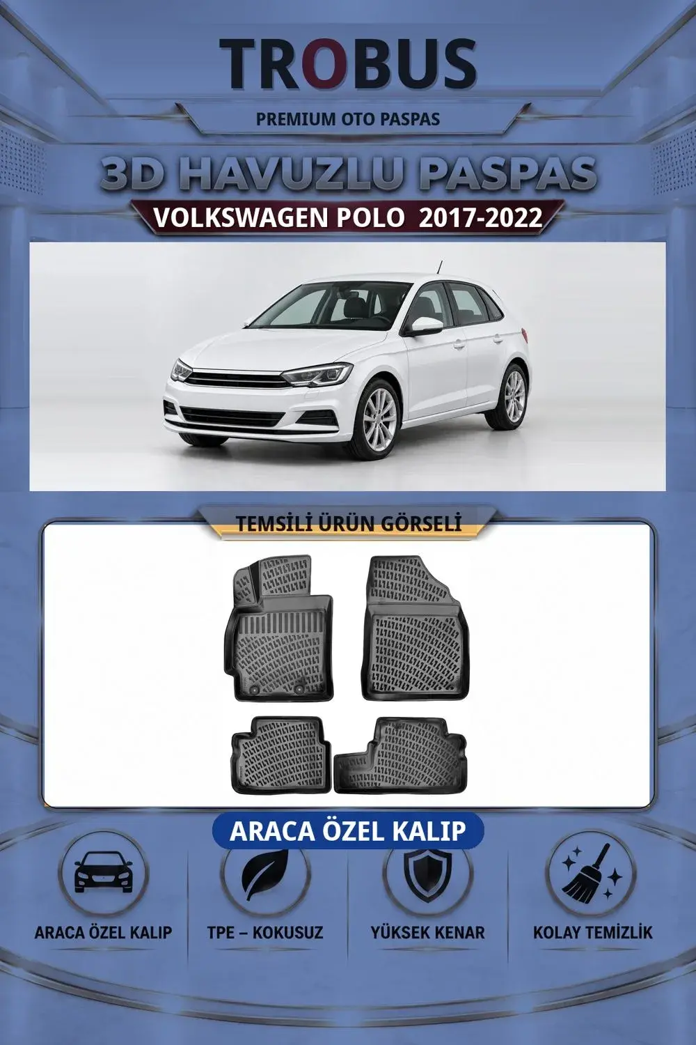 Volkswagen Polo 2017-2022 Araca Özel 3D Havuzlu Paspas Siyah - İtibar