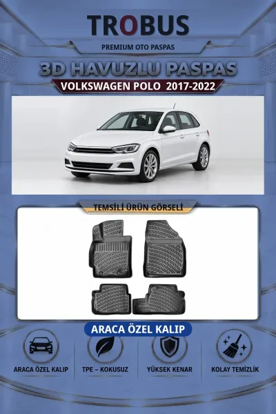 Volkswagen Polo 2017-2022 Araca Özel 3D Havuzlu Paspas Siyah