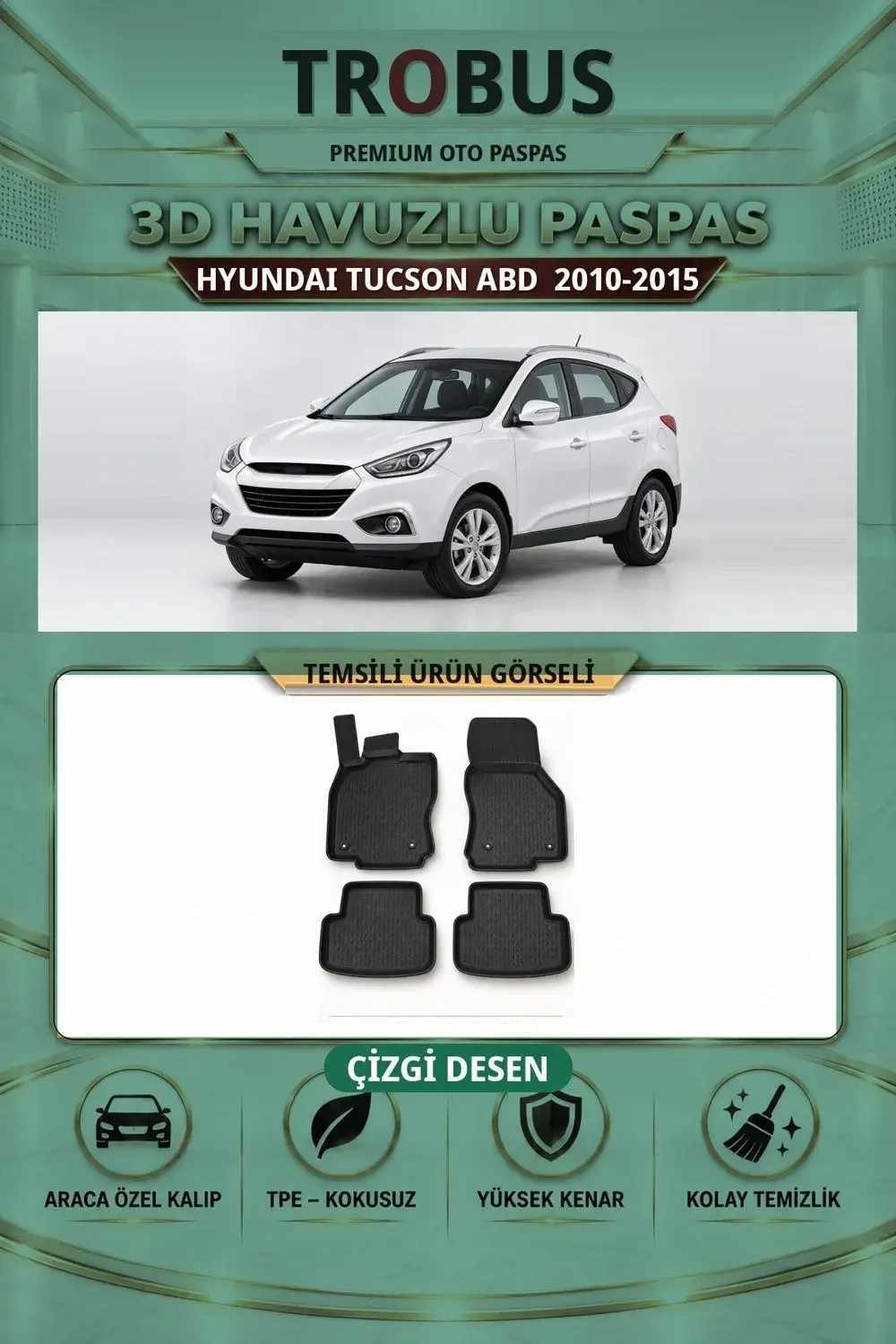 Hyundai Tucson (ABD) 2010-2015 Çizgi Desen 3D Havuzlu Paspas Takımı