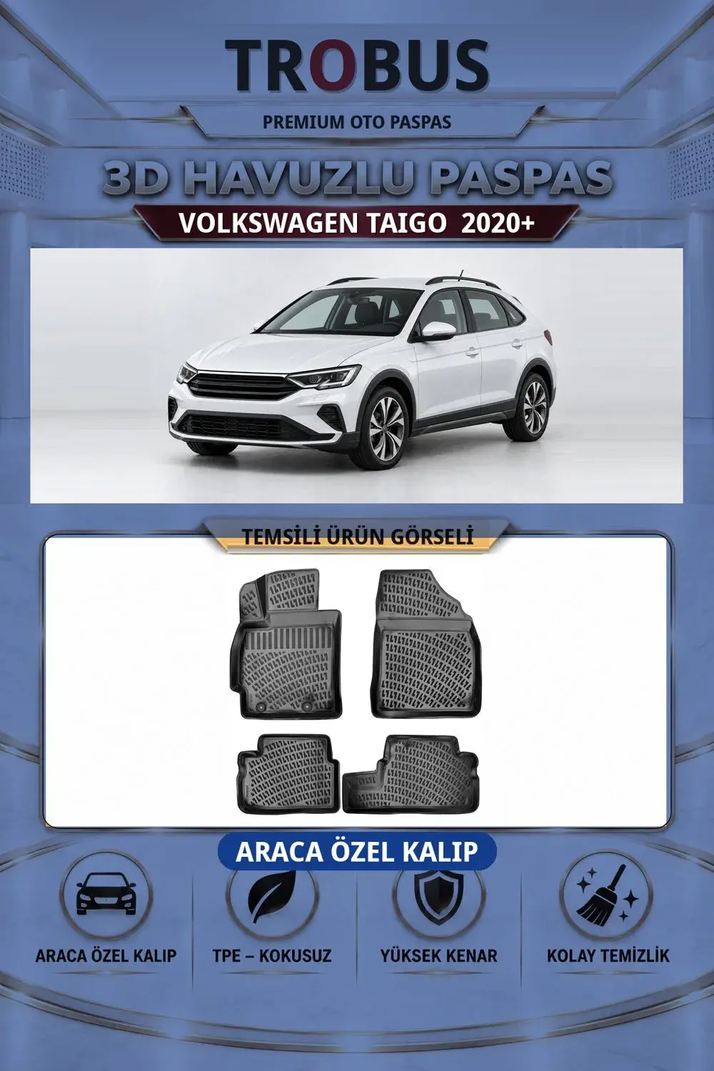 Volkswagen Taigo 2020+ Araca Özel 3D Havuzlu Paspas Siyah - İtibar