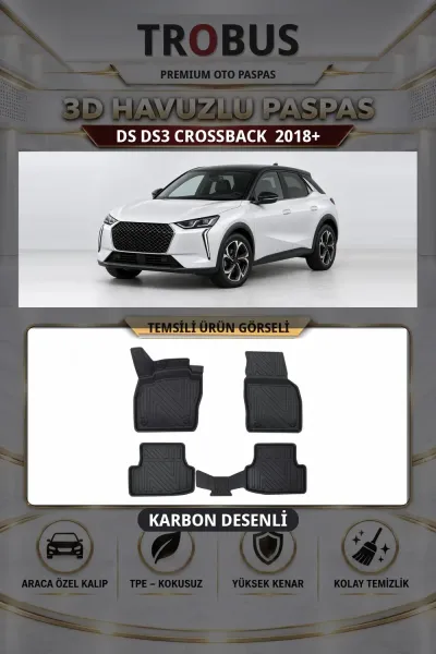 DS DS3 Crossback 2018+ Karbon Desenli Premium 3D Havuzlu Oto Paspas
