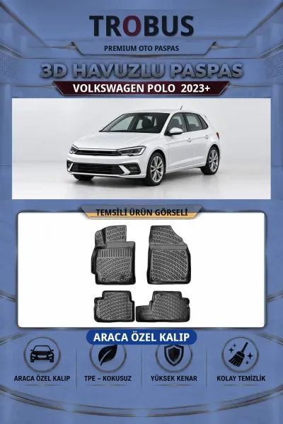 Volkswagen Polo 2023+ Araca Özel 3D Havuzlu Paspas Siyah