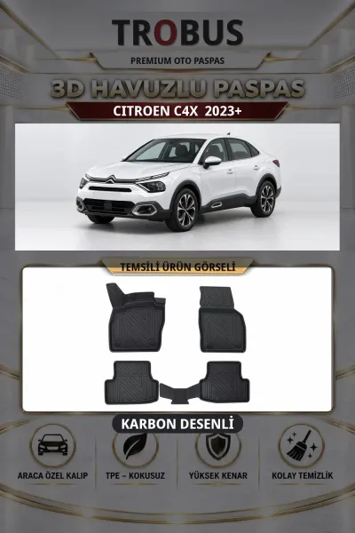 Citroen C4X 2023+ Karbon Desenli Premium 3D Havuzlu Oto Paspas