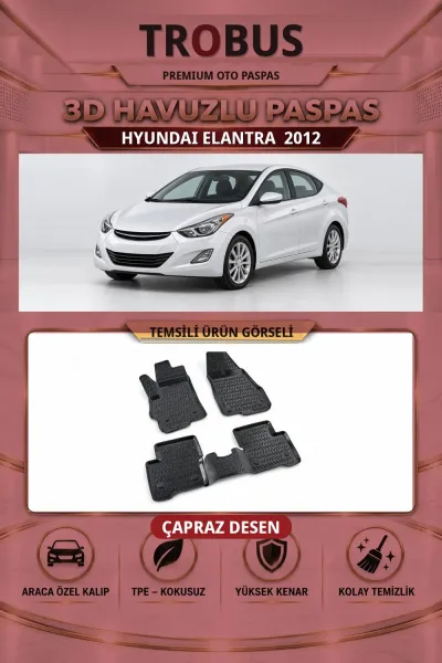 Hyundai Elantra 2012 Çapraz Desen 3D Havuzlu Oto Paspas Seti
