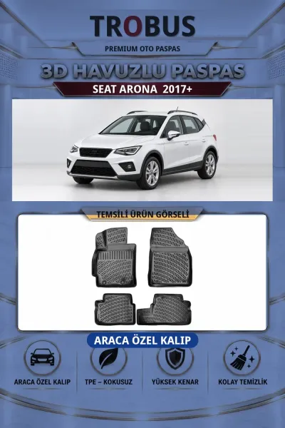 Seat Arona 2017+ Araca Özel 3D Havuzlu Paspas Siyah