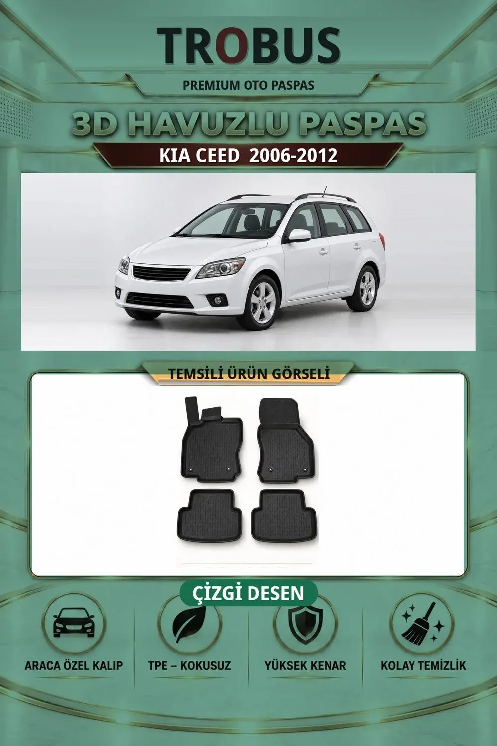 Kia Ceed 2006-2012 Çizgi Desen 3D Havuzlu Paspas Takımı