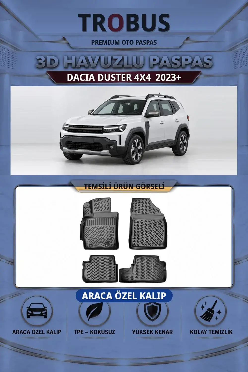 Dacia Duster 4X4 2023+ Araca Özel 3D Havuzlu Paspas Siyah - İtibar