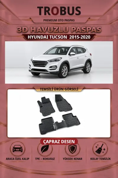 Hyundai Tucson 2015-2020 Çapraz Desen 3D Havuzlu Oto Paspas Seti