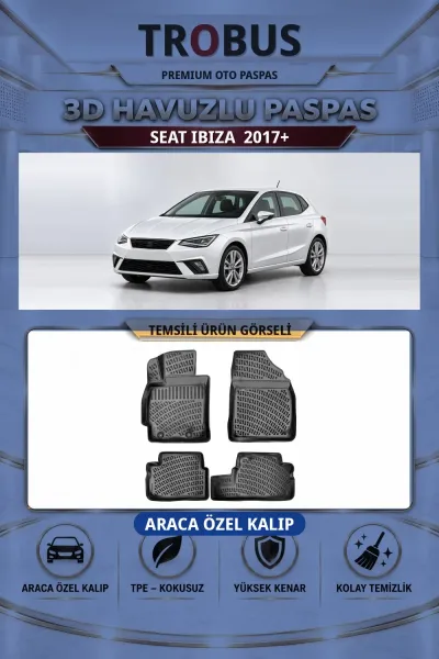 Seat Ibiza 2017+ Araca Özel 3D Havuzlu Paspas Siyah
